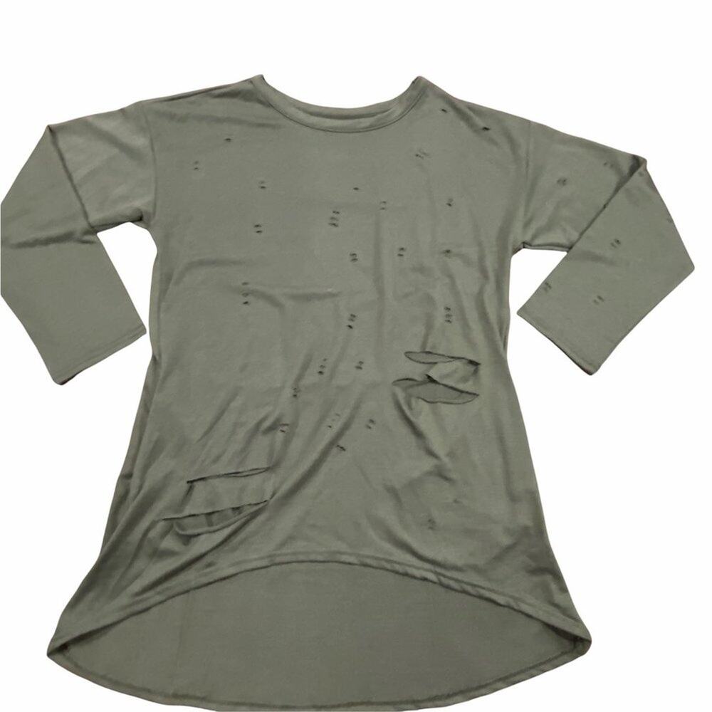 Distressed Military Green Tunic Top Dress with Pockets Large